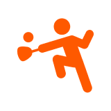 Orange figure playing handball icon.