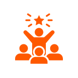 Icon of people celebrating with a star.