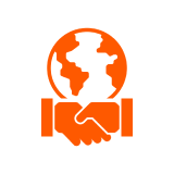 Orange globe and handshake icon design.